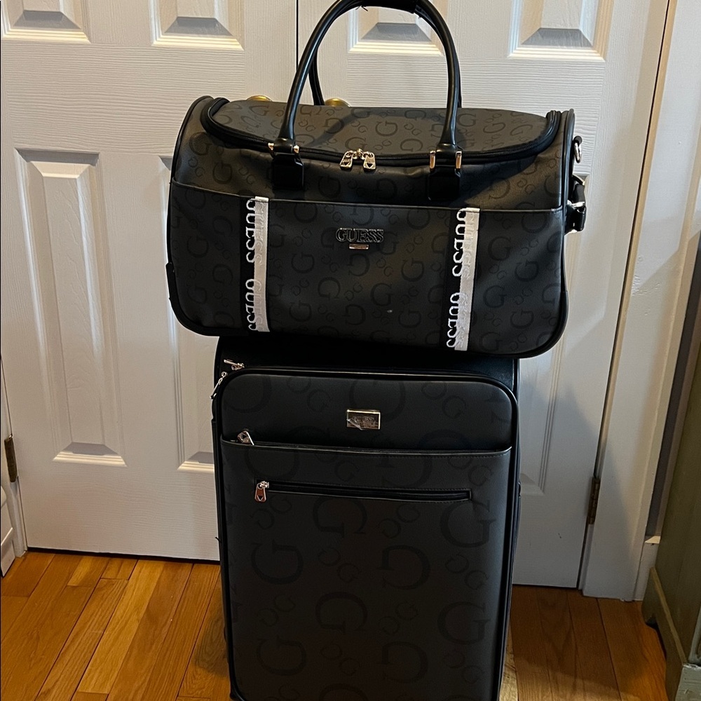 GUESS Logo Debossed Rolling Black Duffel Weekender Travel Bag - Picture 15 of 16